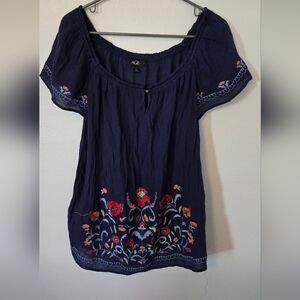 AGB Blue Embellished Puff Sleeve Blouse